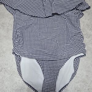 Women Navy Gingham One-Piece Swimsuit